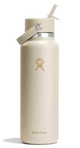 Hydro Flask Water Bottle - Insulated Stainless Steel - Wide Straw Lid, Non Spill, Leakproof in 40 Oz Coconut Cream