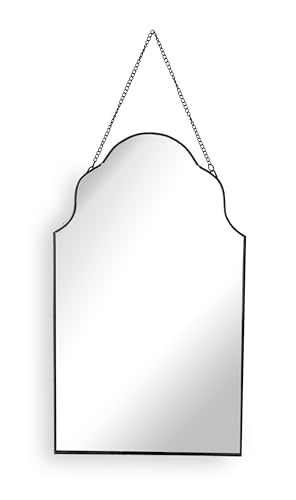 Decorative arched wall mirror, Metal Frame Wall Mounted Mirror With Chain for Home Decor, Bedroom Wall Mirror In Black Rim with chain (Black)