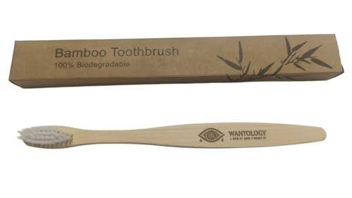 Wantology Natural Bamboo Toothbrush | 100% Biodegradable | Soft Bristles & Random Color | Eco-Friendly Plastic-Free Oral Care – 1 Pack