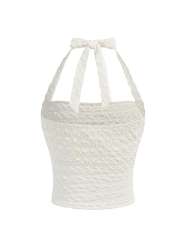 SOLY HUX Girl's Summer Halter Tops Y2k Sleeveless Tie Backless Ruched Slim Fitted Tank Top4