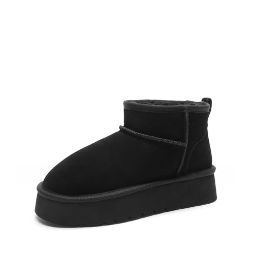 DREAM PAIRS Stivali da Neve Invernali con Plateau da Donna, Stivaletti Alla Caviglia Resistenti All'acqua, Leggeri Antiscivolo per Esterni,Size 38,Nero,DWUMSB2501