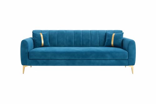 Image of Hermione Luxe Velvet-Suede Fabric 3 Seater Sofa | Comfortable Seating | Modern Sofa for Living Room - Aqua Blue
