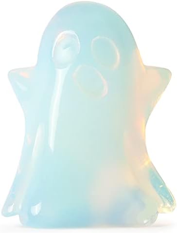 Artistone Crystal Ghost Statue 2 inch Natural Gemstone Hand Carved Opalite Crystal Figurine Reiki Healing Stone Sculpture for Halloween Home Mantel Decoration