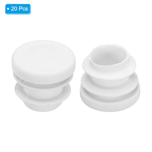 Image of PATIKIL 5 /8 inch Plastic Tubing End Caps, 20Pcs Round Hole Plug Insert for Round Iron Pipe Chair Leg Table Bookshelves Patio Furniture, White