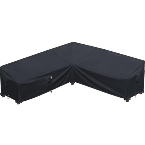 Upgraded Patio Furniture Covers, Waterproof Outdoor Sectional Cover, 600D PU Outdoor Furniture Sofa Covers 100" x 100" L Shaped Oudoor Couch Cover, V-Shape Outside Protector- Midnight Black