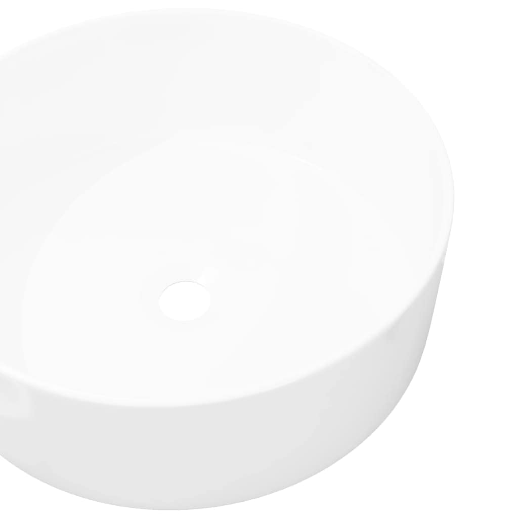 Lavabo redondo de cerámica blanco, 40 x 15 cm, moderno lavabo con superficie esmaltada, resistente y duradero, para baño, invitados, inodoro y espacios pequeños