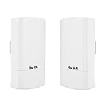 KuWFi 900Mbps Wireless Bridge Kit, 5.8G Outdoor/Indoor Point to Point WiFi Bridge, 1KM Long Range WiFi Bridges, Ethernet Bridge with 24VPoE, 2RJ 45 Ethernet Port, for Garden, Starlink, Farm, 2 Pack