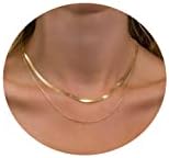 Tasiso 14K Gold Plated Herringbone Choker Necklace Set Double Layer Snake Chain Layered Gold Herringbone Chain Necklace Flat Snake Choker Necklaces for Women 3MM 38CM/1.5MM 42CM