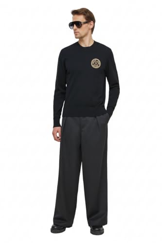 VERSACE JEANS COUTURE Black Logo Patch Sweater Luxury Knitwear-XL