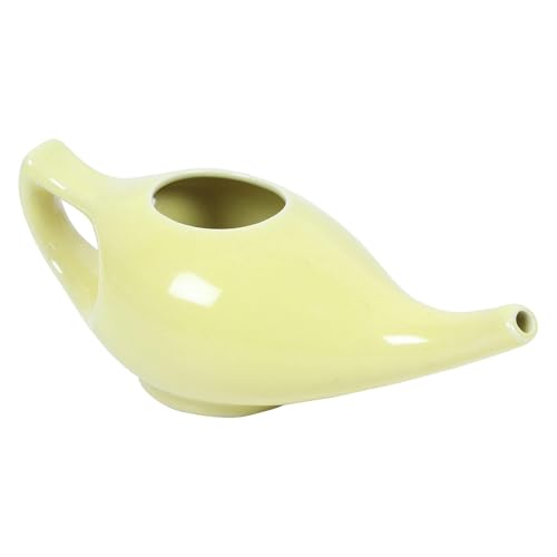 Image of QIMACPLUS Leak-Proof Durable Ceramic Jal Neti Pot | Non-Metallic, Lead-Free, Microwave & Dishwasher Safe with Comfortable Grip | 1 PCS (Yellow - 220 ML)