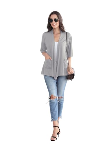 Image of ADANIKI Women 2026 Summer Lightweight Cardigan, Short Sleeve Open Front Casual Trendy Womens Kimono Cover Up with Pocket