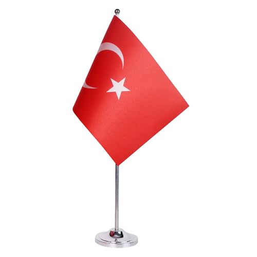 AZ FLAG - Drapeau De Table Turquie Prestige - Drapeau Turc De Bureau En Satin Avec Hampe De 30cm Et Socle En Métal - 22x15 cm