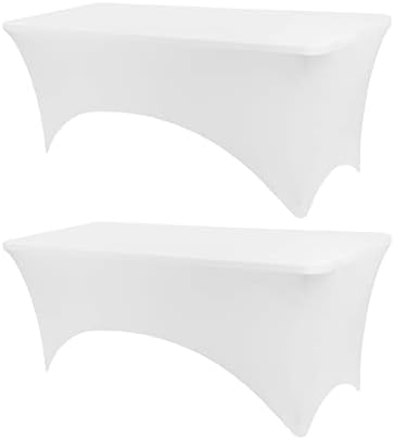BDDC Fitted Table Covers for 6 Foot Tables, Spandex Table Covers 6ft, White Table Clothes for 6 Foot Rectangle Tables, Tablecloths for Parties, Banquet, and Festival (2 Pcs)