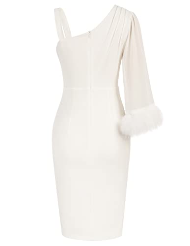 Belle Poque One Shoulder Ruched Bodycon Dress Christmas Party Dresses For Women Feather Dress Xxl White #TOP1