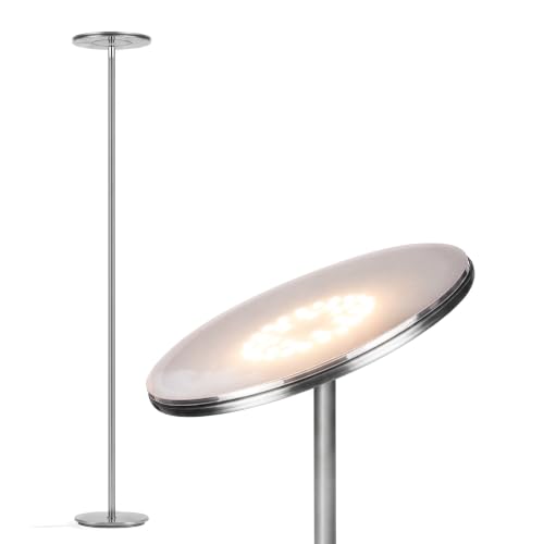 Image of Brightech Sky LED Floor lamp, Torchiere Super Bright Floor Lamp for Living Room Decor & Office - Dimmable, Tall Standing Torch Lamp with Warm Light for Bedroom & Reading - Platinum Silver