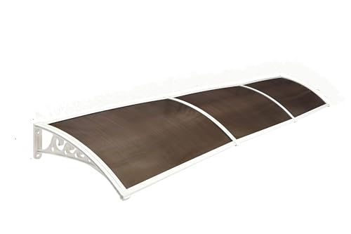 Image of CHENNAI Window Blinds and Shades DIY Polycarbonate Awning (Engineered Plastic Brackets) Window Sunshade Door Weather Shed Rain Canopy Awnings - 12'Widthx3'Depth (White Brackets & Bronze Sheets)