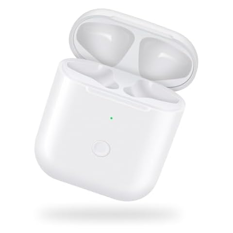 Jinstyles Wireless Charging Case Replacement Compatible for AirPods 1st & 2nd Generation Charger Case with Bluetooth Sync Pairing Button (White) Cover