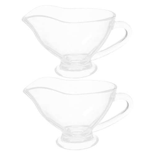 DECHOUS Glass Gravy Boat and Sauce Container Set, 215ml Glass Seasoning Jar with Handle, Kitchen Serveware for Steak Sauce and Salad Dressing, 2pcs Set for Home and Restaurant Use