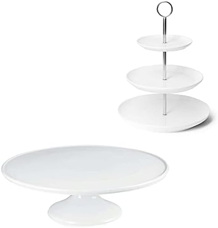 Sweese 709.101 12-Inch Porcelain Cake Stand, Round Dessert Stand, White Cupcake Stand for Parties