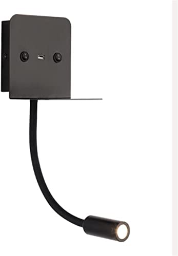 Aplique LED de pared para dormitorio con cuello de cisne y puerto USB