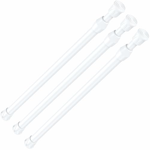 Image of AIZESI 3pcs White Spring Tension Rond Short Curtain Rods Small Tension Rods 17 to 28 Inch Adjustable Curtain Rod Tension Extendable Spring Rod for Home Window Kitchen