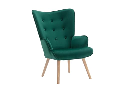 Vente-unique - Fauteuil en Velours Vert VATELY - Scandinave