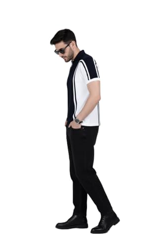 Image of Men's Modern Vertical Stripe Polo T-Shirt - Premium Cotton Casual Collared Tee