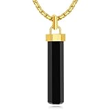 Agate Pendant for Men - Stainless Steel Necklace Hexagonal Black Crystal Pendant Necklace with Box Chain, Gold and Silver Color, 24 inch Length, Natural Agate Fashion Jewelry for Men (Gold Color)