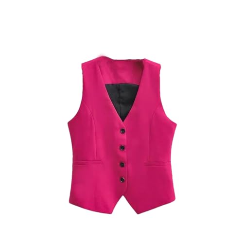 Gilet costume femmes col V rose rouge mince pour un look de bureau élégant