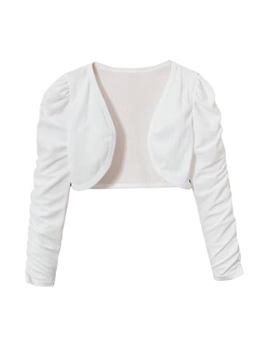 Floerns Girl's Ruched Sleeve Cropped Light Cardigan Open Front Elegant Bolero Shrug