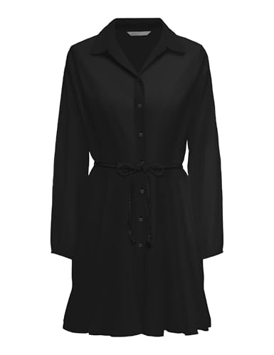 ONLY Damen Onllumina L/S Short Dress WVN Noos Kurzes Hemdkragenkleid Mit Elastischen Bündchen Für Den Sommer, Black, L