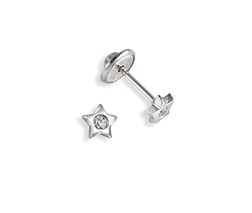 Turmalina - Pendientes bebe niña estrella circonita de Plata de Ley 925, pendientes con piedra, tamaño de 4 mm, de la marca de joyería Turmalina by Martina