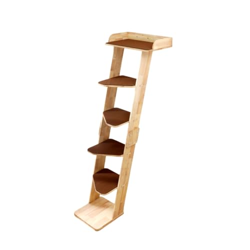 SHENGOCASE Modern 70 Tall Natural Wood 6 Level Leaning Cat Climbing Ladder Tree Tower with Large Perch Platform for Wall Window Solid Wood Furniture for Multiple Cats