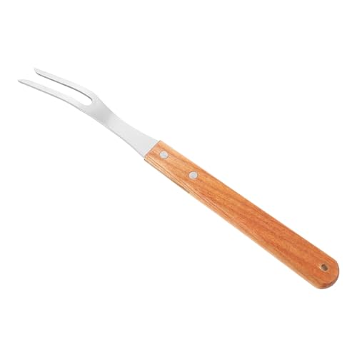 Alipis Stainless Steel Bbq Fork with Wooden Handle Versatile Meat Carving Tool for Outdoor Grilling for Sausages Bacon and Vegetables Compact and Scald Design