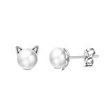 HXFFXHF Pendientes de Damas Pendientes de Plata esterlina Pearl de Agua Dulce Pendientes Lindos en Forma de Gato Pendientes de Perlas exquisitas Pendientes UI