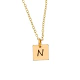 Tiny Initial Necklace, Gold Square Tag Necklace, Personalized Small Letter Necklace, Silver or Rose Gold Monogram Square Shaped Necklace