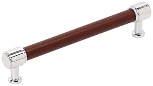 Signature Hardware 954066-6516 Lazzara 6-5/16 Inch Center to Center Brown Leather Bar Cabinet Pull - Polished Chrome