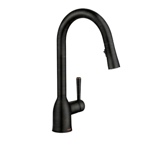 Image of Moen Adler Mediterranean Bronze One-Handle High Arc Modern Kitchen Faucet with Power Clean and Pull Down Spray Head, 87233BRB