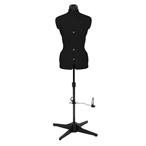Maniquí de Costura Ajustable Online, en Tela Negra con Marcador de Dobladillo, Tallas 10 a 16 - Fija, Mide, Ajusta y expón tu Ropa en Este maniquí de Sastre - 023816-Negro