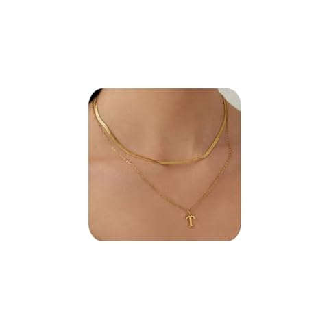 POWER WING Initial T Necklaces For Women Gold T Necklace Layering Necklaces Thin Cable Chain Initials Pendant Necklaces Cover