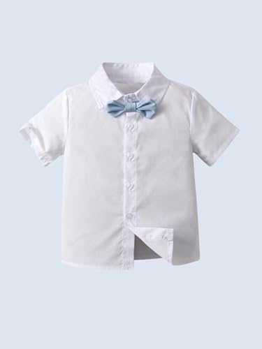 Image of Boarnseorl Baby Boys Shorts Sets, Infant Shirt+Shorts+Bow Tie+Vest,Toddler Gentleman Outfits Suits