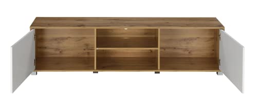 Image of DeckUp Plank Cannes Engineered Wood 2-Door TV Stand and Home Entertainment Unit (Wotan Oak and White, Matte Finish)