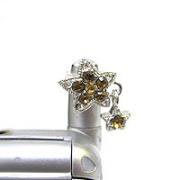 Cell Phone Antenna Ring Charms ~ Brown Rhinestones Double Star Cell Phone Antenna Ring