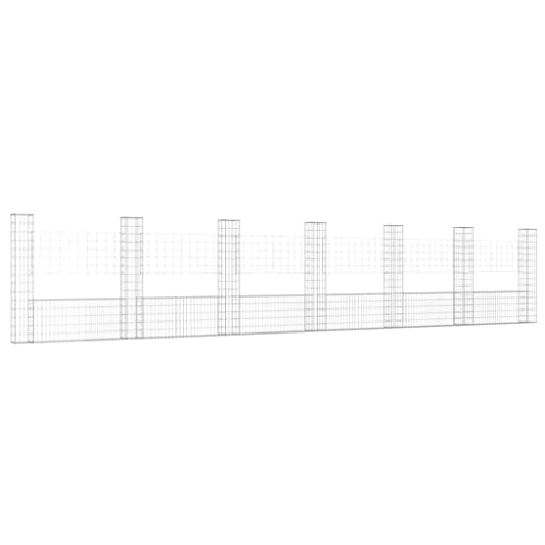 vidaXL Cesta de Gaviones Forma de U 7 Postes Pared Muro Cerca de Alambre Valla Jardín Patio Terraza Balcón Decoración de Hierro 740x20x150 cm