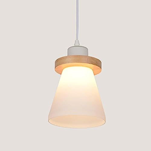 Lámpara colgante de cristal opalino y madera noble con acabado antiguo de alta gama