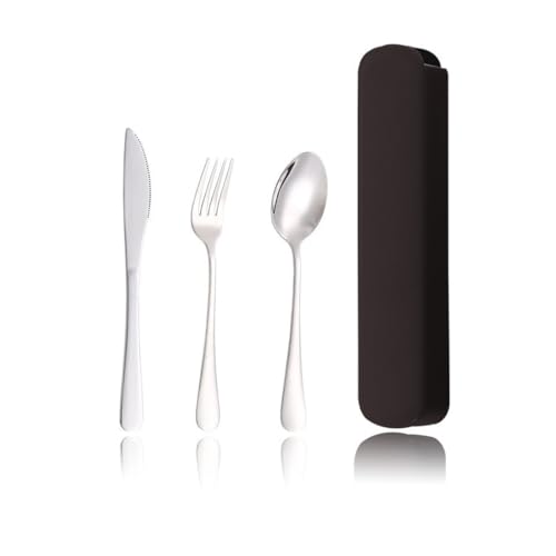 GNALIA Cubiertos De Acampada 4 Unidades Plata Acero Inoxidable 20.0Cm X 4.3Cm Con Estuche Hebilla Para Trabajo Escuela Camping