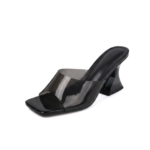 Image of Women Sexy Clear Kitten Heels Sandals Transparent Square Open Toe Slipper Dress Shoes