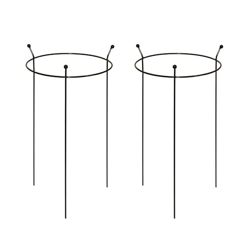 2 Pack of Cottage Heavy Duty Black Metal Steel Herbaceous Garden Plant Support Rings 60cm x 35cm