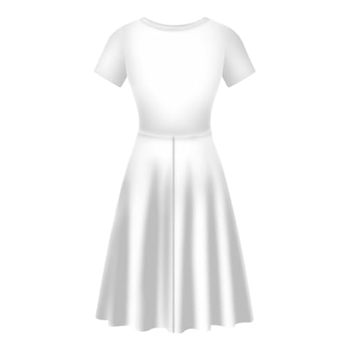 Image of POLERO Women Puffy Swing Elegant Party Midi Dresses Short Sleeve Round Neck A-Line Dress