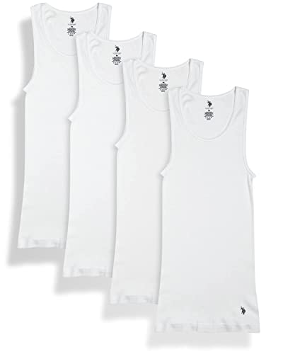 U.S. Polo Assn. Men's Undershirt - Cotton Ribbed Tank Top (4 Pack), Size Medium, Whi